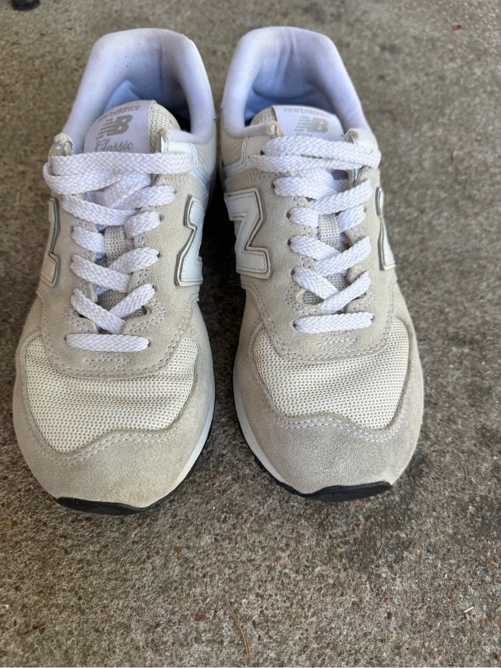 New Balance Beige and White Lace-Up Sneakers